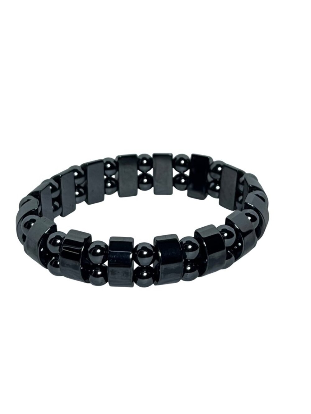 Black Hematite Geometric Stretch Bracelet (6531)